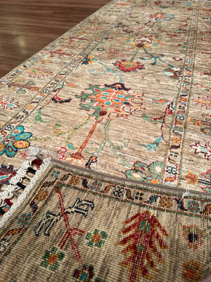 Sultani Binbirgece Yolluk Orijinal El Dokuması Bej Kök Boya Yün Halı 0.75x201 1.51 Metrekare - 3x6 ft