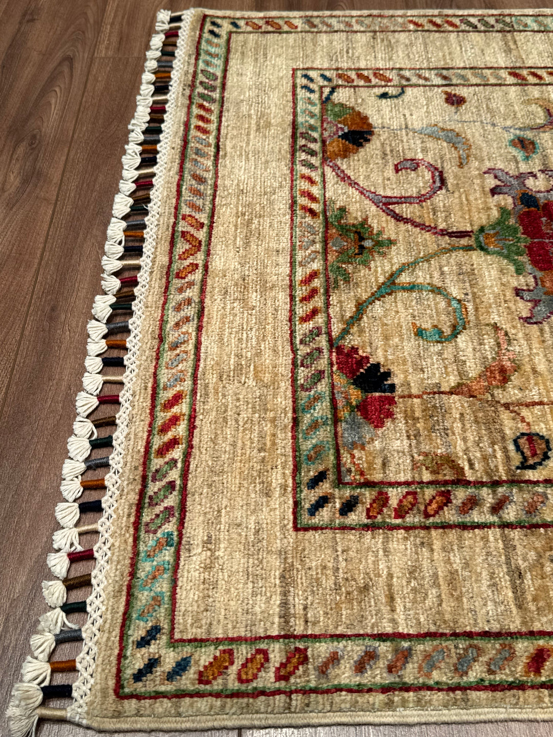 Sultani Binbirgece Yolluk Orijinal El Dokuması Bej Kök Boya Yün Halı 0.81x274 2.22 Metrekare - 3x8 ft