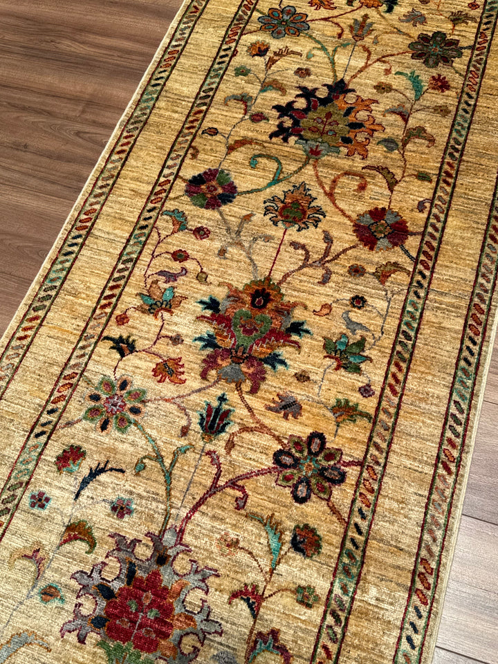 Sultani Binbirgece Yolluk Orijinal El Dokuması Bej Kök Boya Yün Halı 0.81x274 2.22 Metrekare - 3x8 ft