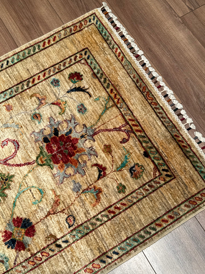 Sultani Binbirgece Yolluk Orijinal El Dokuması Bej Kök Boya Yün Halı 0.81x274 2.22 Metrekare - 3x8 ft