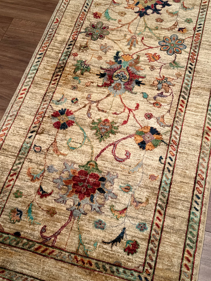 Sultani Binbirgece Yolluk Orijinal El Dokuması Bej Kök Boya Yün Halı 0.81x274 2.22 Metrekare - 3x8 ft