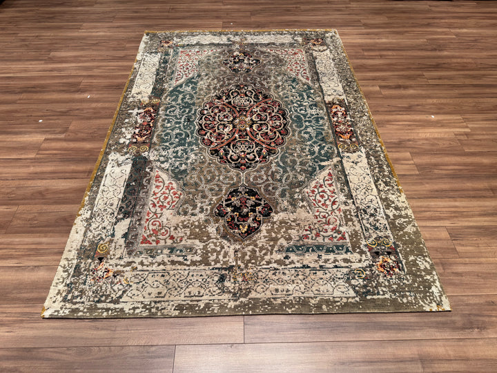 Oxidised Original Hand Woven Multi Wool Silk Carpet 185x275 5.09 Square Meters - 6x9 ft