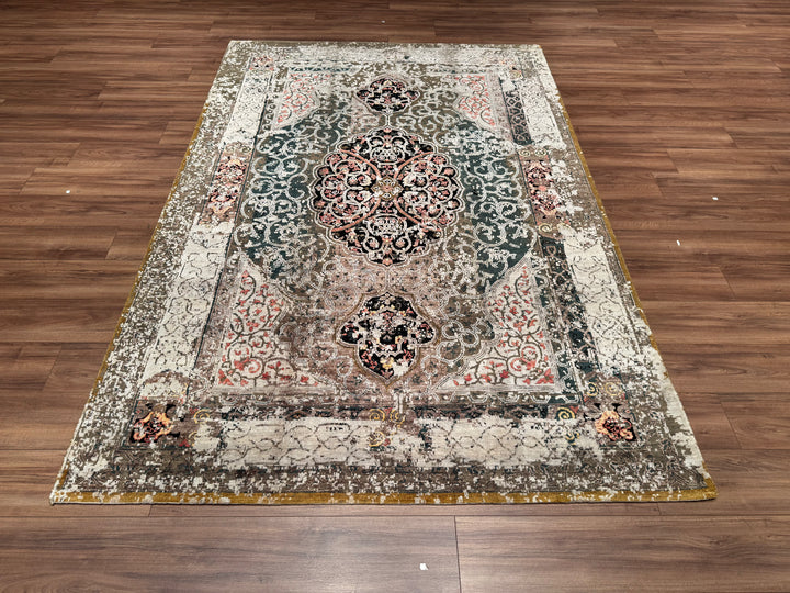 Oxidised Original Hand Woven Multi Wool Silk Carpet 185x275 5.09 Square Meters - 6x9 ft