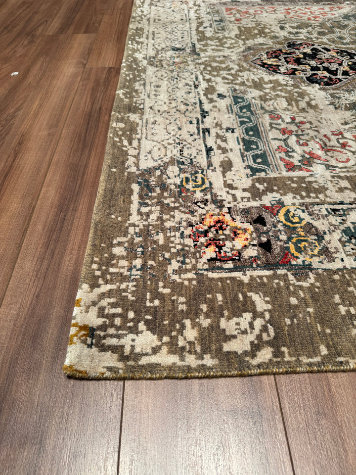 Oxidised Original Hand Woven Multi Wool Silk Carpet 185x275 5.09 Square Meters - 6x9 ft