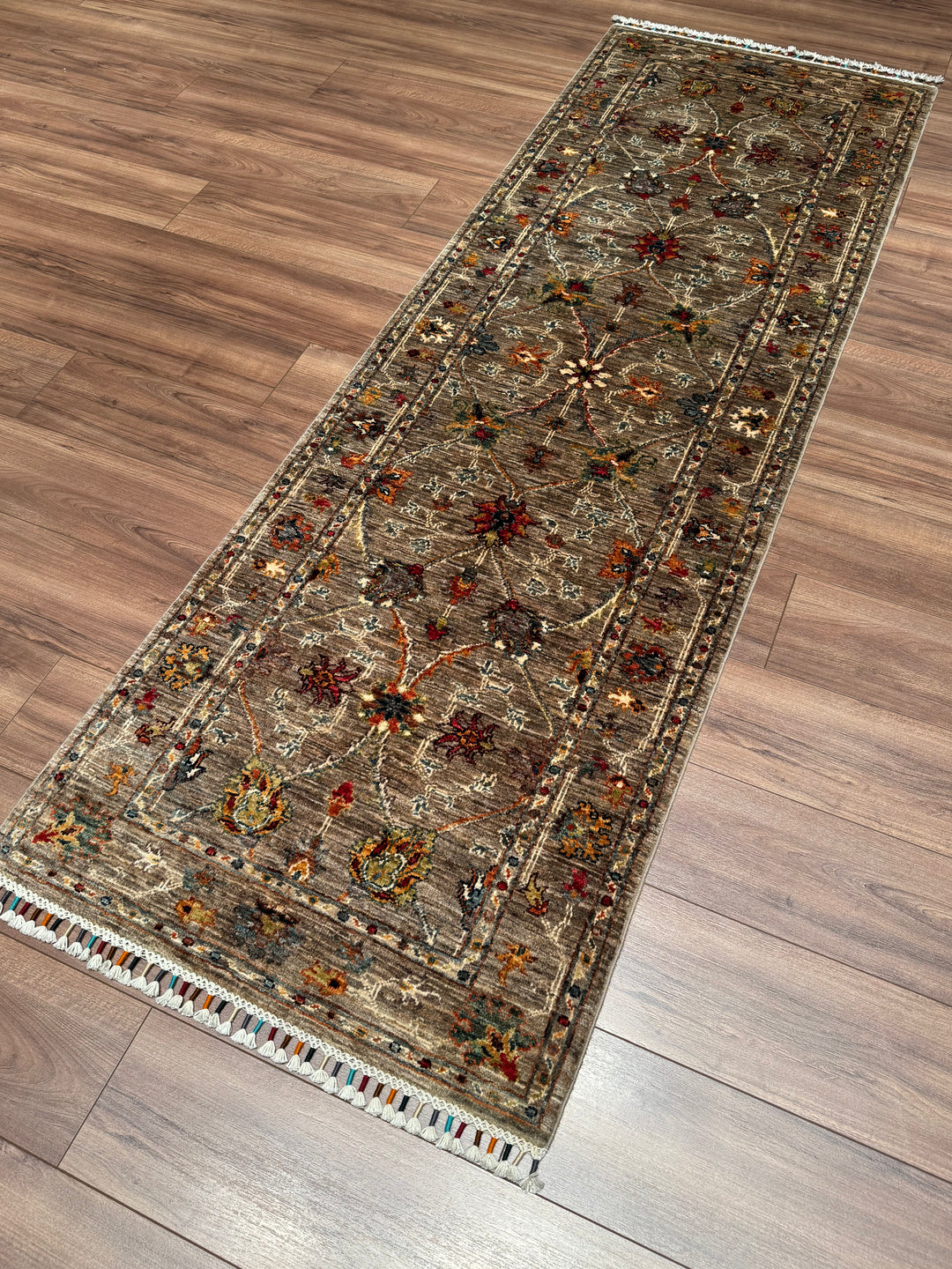 Sultani Binbirgece Yolluk Orijinal El Dokuması Bej Kök Boya Yün Halı 0.81x245 1.98 Metrekare - 3x8 ft