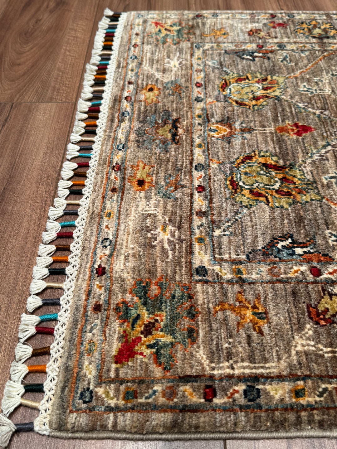 Sultani Binbirgece Yolluk Orijinal El Dokuması Bej Kök Boya Yün Halı 0.81x245 1.98 Metrekare - 3x8 ft