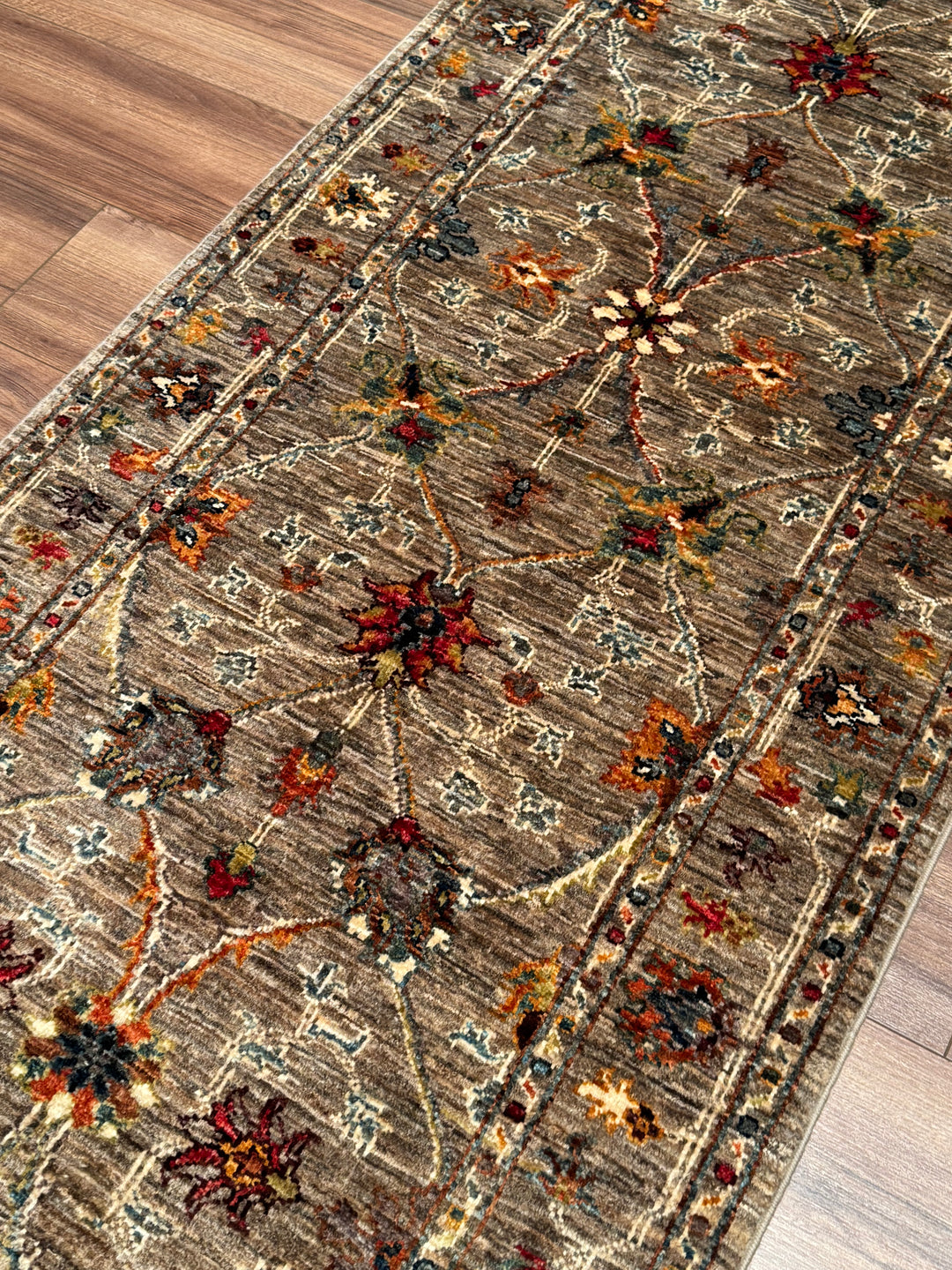 Sultani Binbirgece Yolluk Orijinal El Dokuması Bej Kök Boya Yün Halı 0.81x245 1.98 Metrekare - 3x8 ft