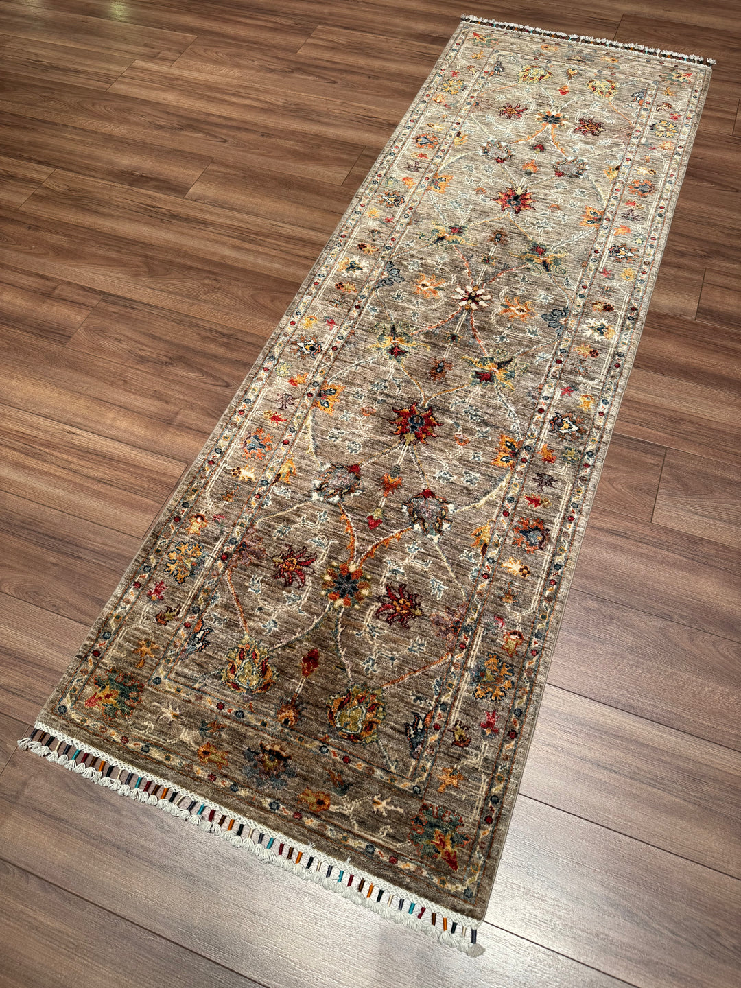 Sultani Binbirgece Yolluk Orijinal El Dokuması Bej Kök Boya Yün Halı 0.81x245 1.98 Metrekare - 3x8 ft