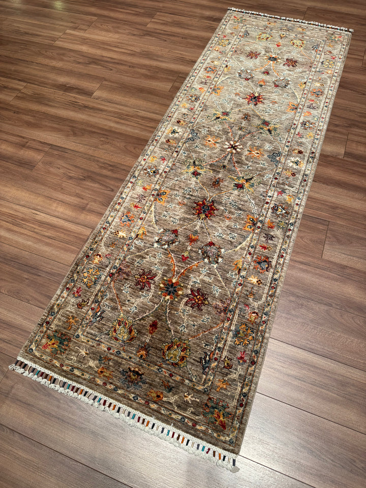 Sultani Binbirgece Yolluk Orijinal El Dokuması Bej Kök Boya Yün Halı 0.81x245 1.98 Metrekare - 3x8 ft