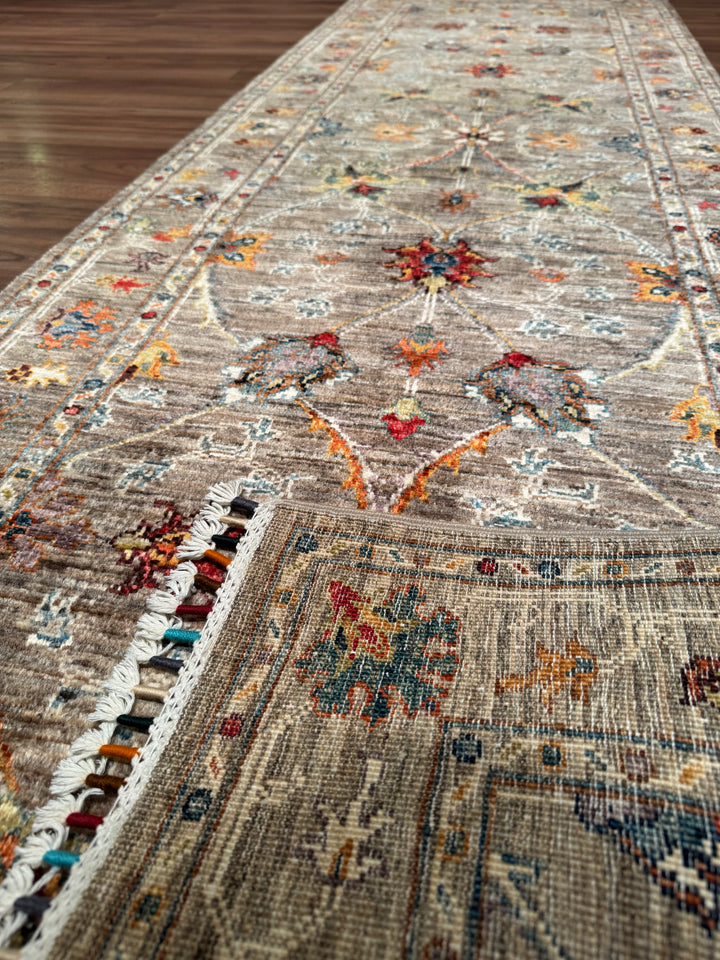 Sultani Binbirgece Yolluk Orijinal El Dokuması Bej Kök Boya Yün Halı 0.81x245 1.98 Metrekare - 3x8 ft