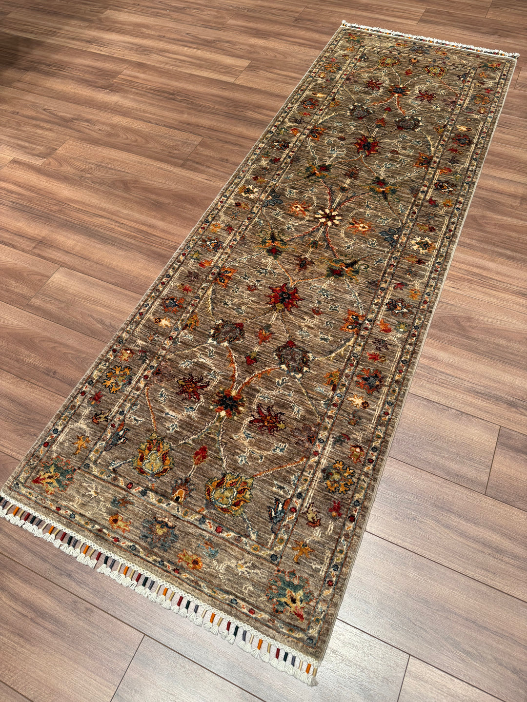 Sultani Binbirgece Runner Original Hand-Woven Beige Vegetable Dyed Wool Carpet 0.81x243 1.97 Square Meters - 3x8 ft