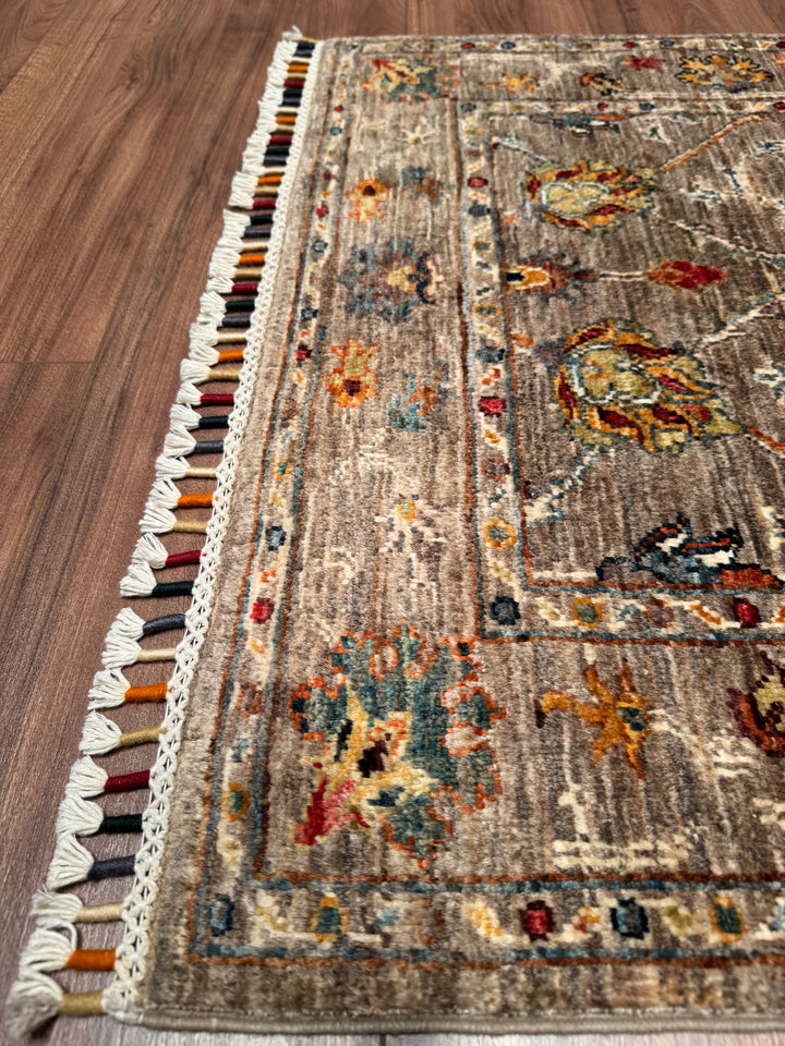 Sultani Binbirgece Runner Original Hand-Woven Beige Vegetable Dyed Wool Carpet 0.81x243 1.97 Square Meters - 3x8 ft