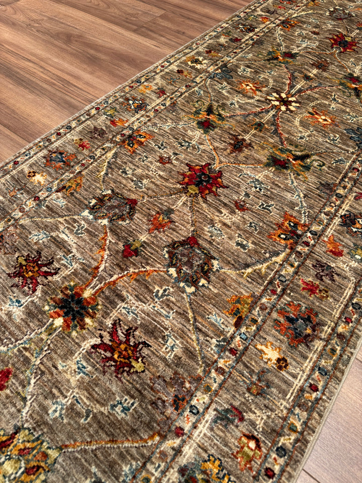 Sultani Binbirgece Runner Original Hand-Woven Beige Vegetable Dyed Wool Carpet 0.81x243 1.97 Square Meters - 3x8 ft