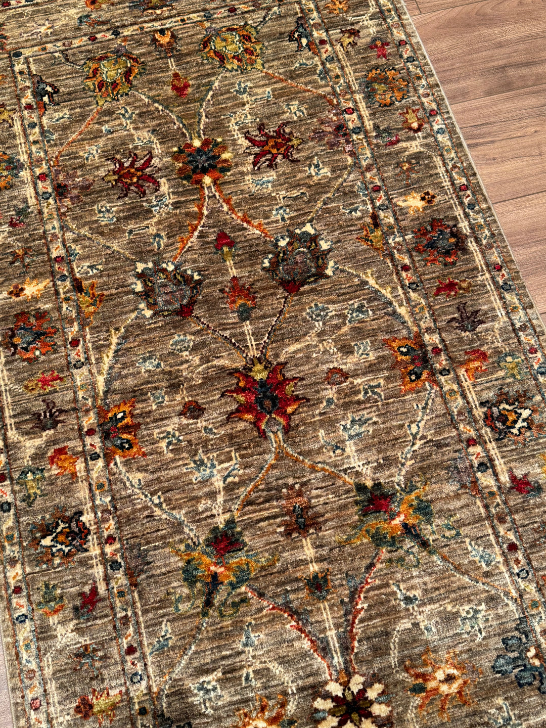 Sultani Binbirgece Runner Original Hand-Woven Beige Vegetable Dyed Wool Carpet 0.81x243 1.97 Square Meters - 3x8 ft
