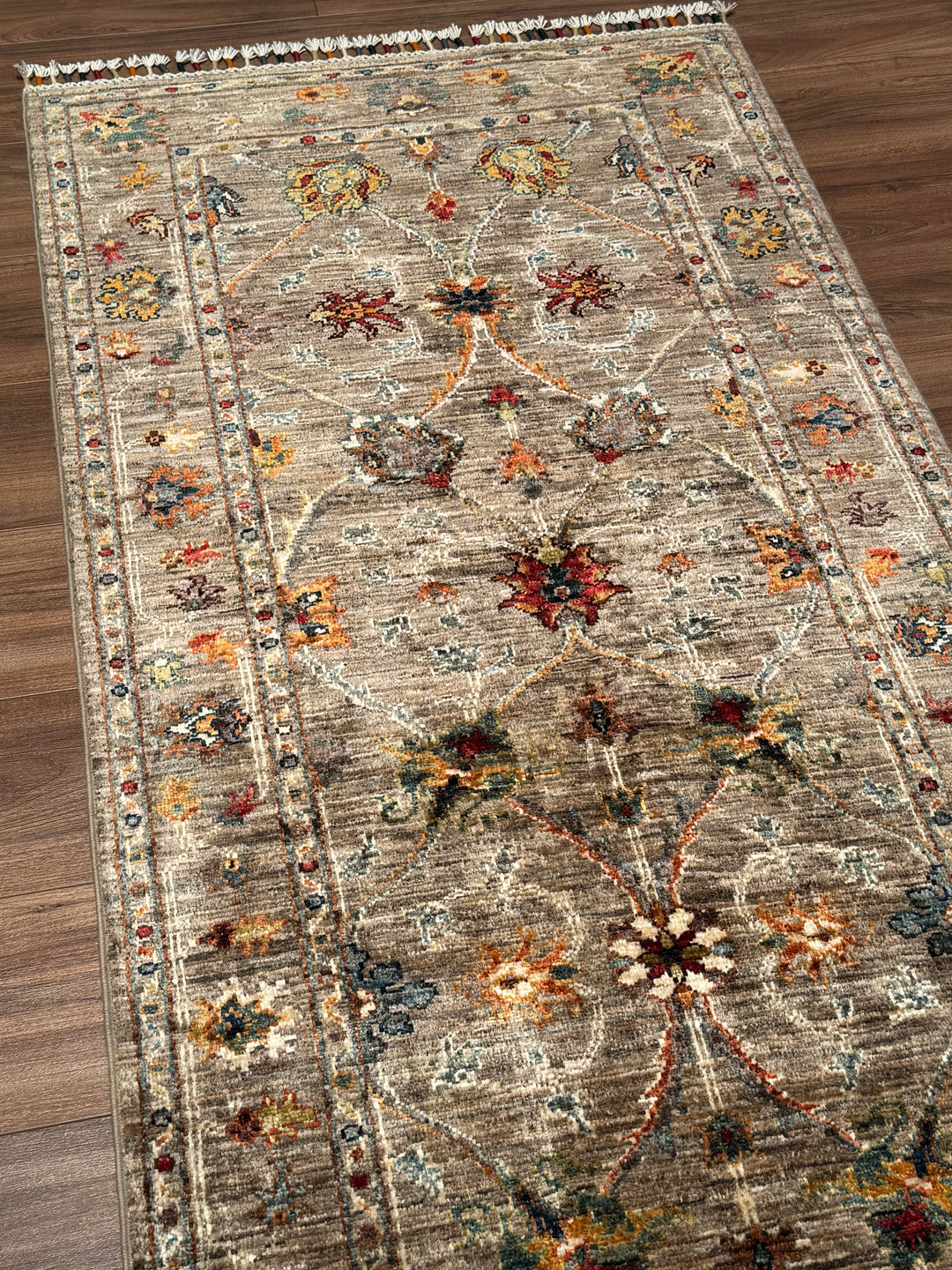Sultani Binbirgece Runner Original Hand-Woven Beige Vegetable Dyed Wool Carpet 0.81x243 1.97 Square Meters - 3x8 ft