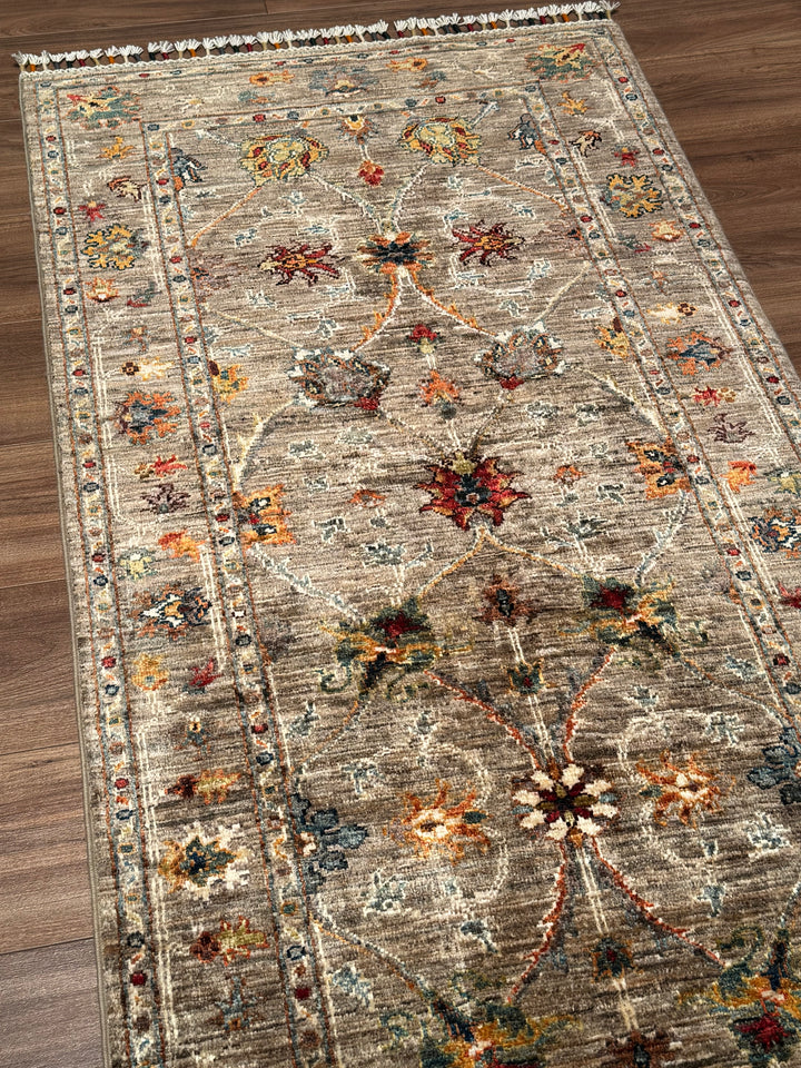 Sultani Binbirgece Runner Original Hand-Woven Beige Vegetable Dyed Wool Carpet 0.81x243 1.97 Square Meters - 3x8 ft
