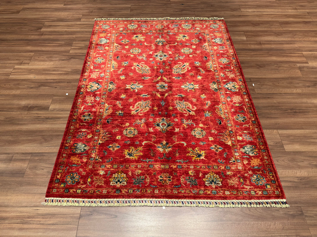 Sultani Binbirgece Original Hand Woven Red Vegetable Dyed Wool Carpet 155x209 3.24 Square Meters - 5x6 ft