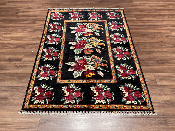 Karabağ Orjinal El Dokuması Siyah Kök Boya Yün Halı 150x203 3.05 Metrekare - 5x6 ft