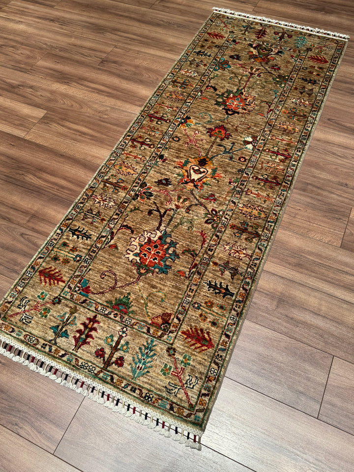 سجادة سلطاني بينبيرجيس رانر الأصلية المصنوعة يدويًا من الصوف بلون بيج مصبوغ بصبغة الجذور، 0.75 × 200، 1.50 متر مربع - 3 × 6 قدم