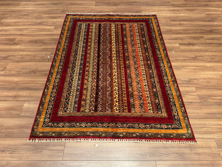 Shawl Original Hand Woven Red Vegetable Dyed Wool Carpet 152x205 3.12 Square Meters -5x6 ft