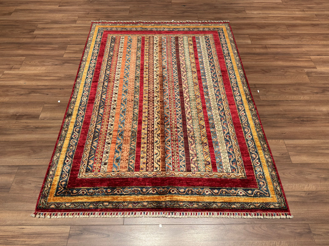 Şal Orjinal El Dokuması Kırmızı Kök Boya Yün Halı 152x205 3.12 Metrekare -5x6 ft