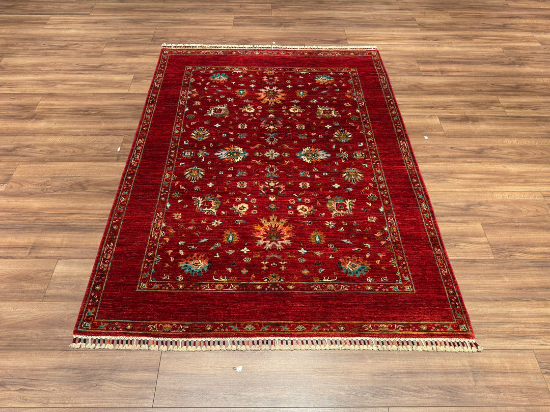 Sultani Binbirgece Original Hand Woven Red Vegetable Dyed Wool Carpet 151x198 2.99 Square Meters - 5x6 ft