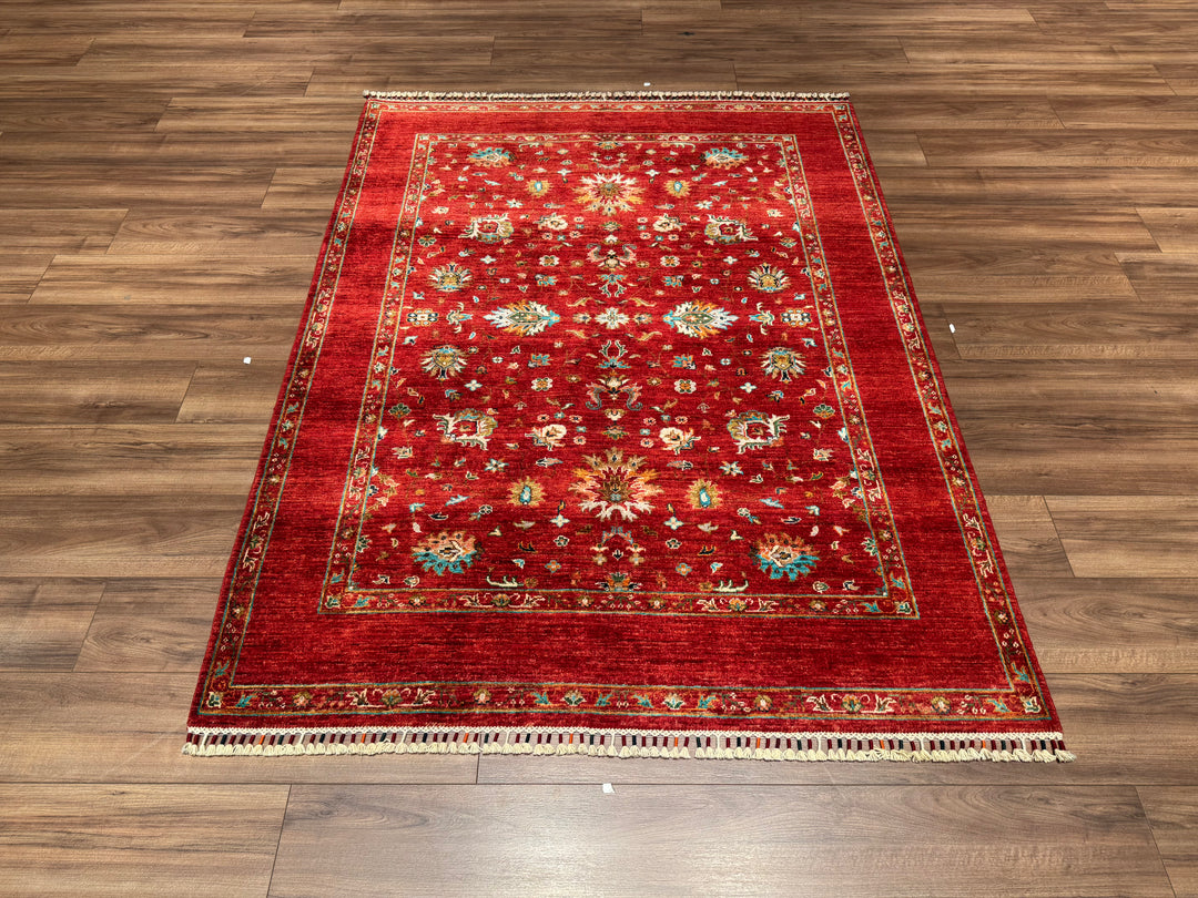 Sultani Binbirgece Original Hand Woven Red Vegetable Dyed Wool Carpet 151x198 2.99 Square Meters - 5x6 ft