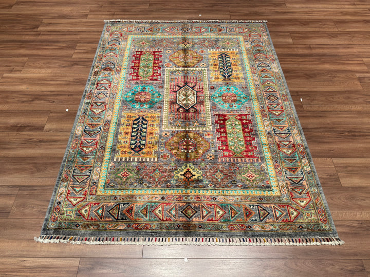 Veziri Original Hand Woven Gray Vegetable Dyed Wool Carpet 151x194 2.93 Square Meters - 5x6 ft