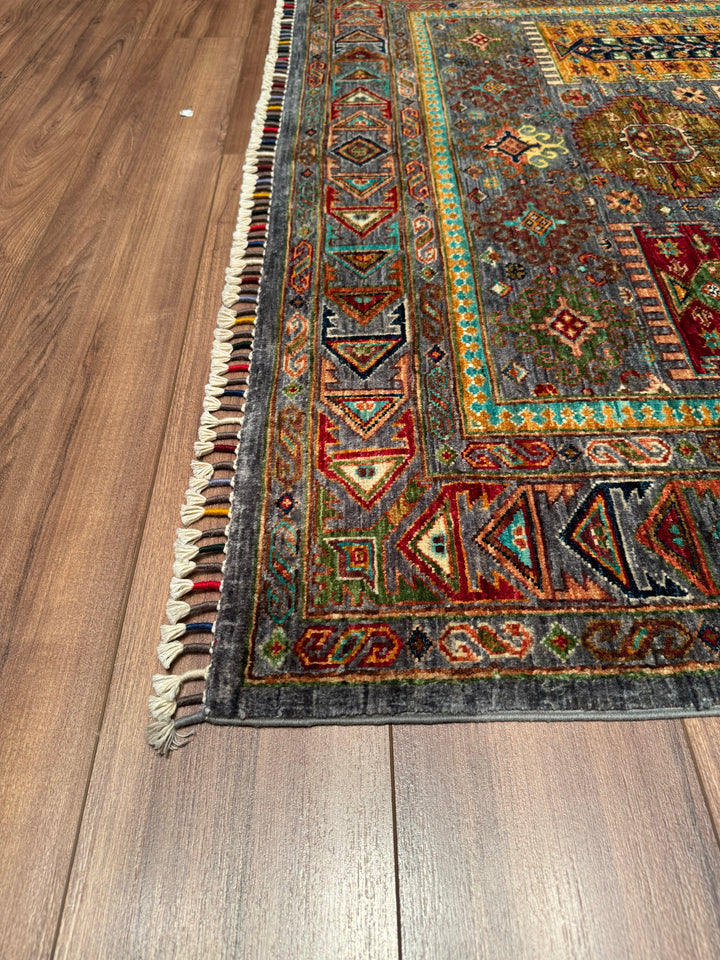 Veziri Original Hand Woven Gray Vegetable Dyed Wool Carpet 151x194 2.93 Square Meters - 5x6 ft