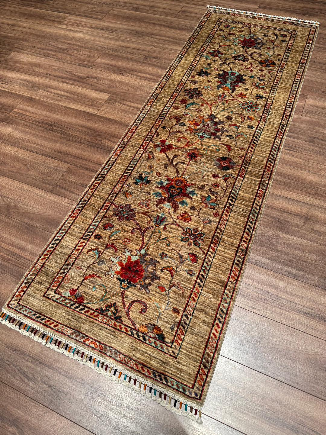 Sultani Binbirgece Runner Original Hand-Woven Beige Vegetable Dyed Wool Carpet 0.84x249 2.09 Square Meters - 3x8 ft