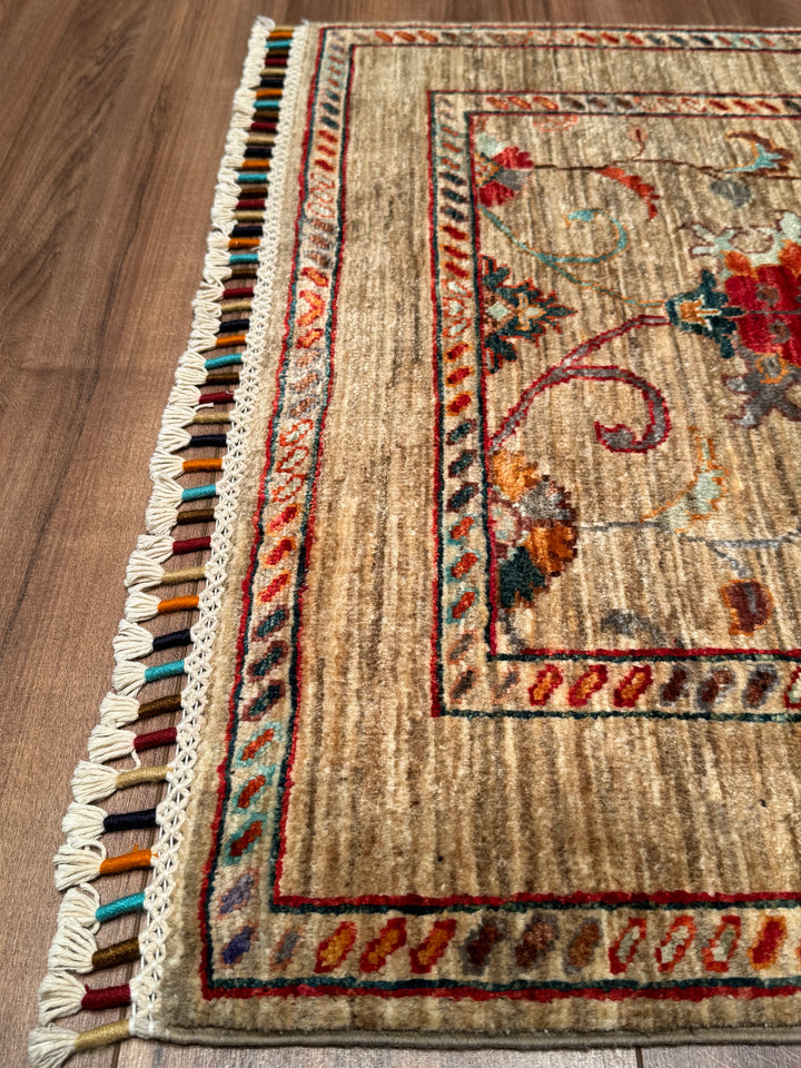 Sultani Binbirgece Runner Original Hand-Woven Beige Vegetable Dyed Wool Carpet 0.84x249 2.09 Square Meters - 3x8 ft