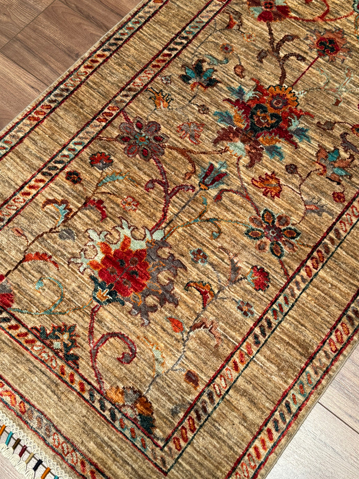 Sultani Binbirgece Runner Original Hand-Woven Beige Vegetable Dyed Wool Carpet 0.84x249 2.09 Square Meters - 3x8 ft