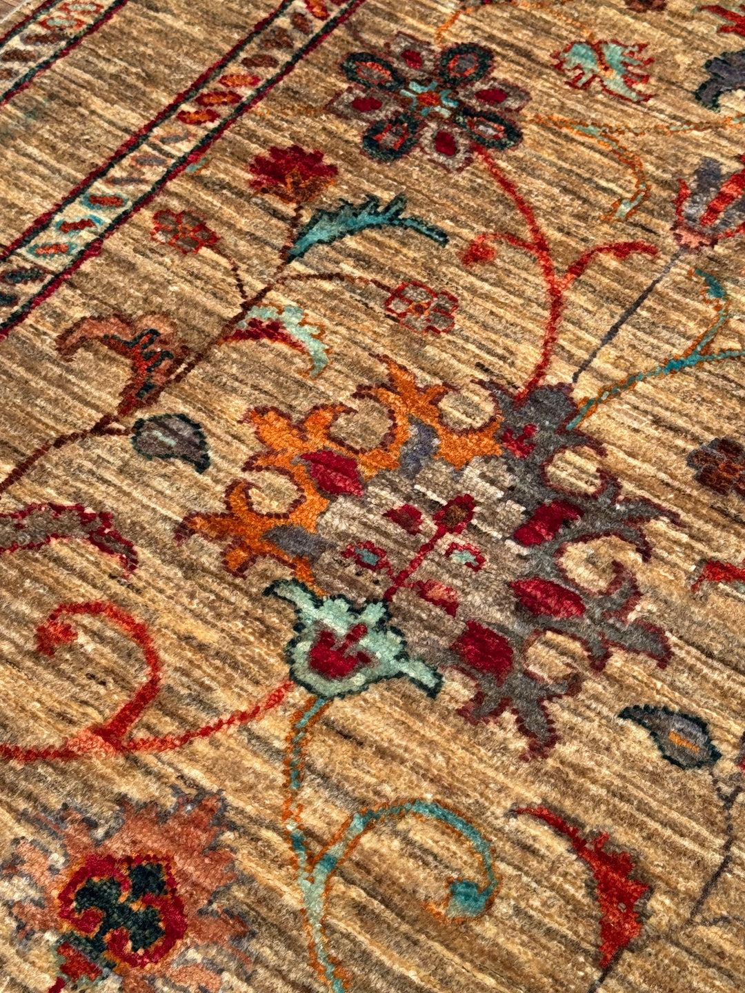 Sultani Binbirgece Runner Original Hand-Woven Beige Vegetable Dyed Wool Carpet 0.84x249 2.09 Square Meters - 3x8 ft