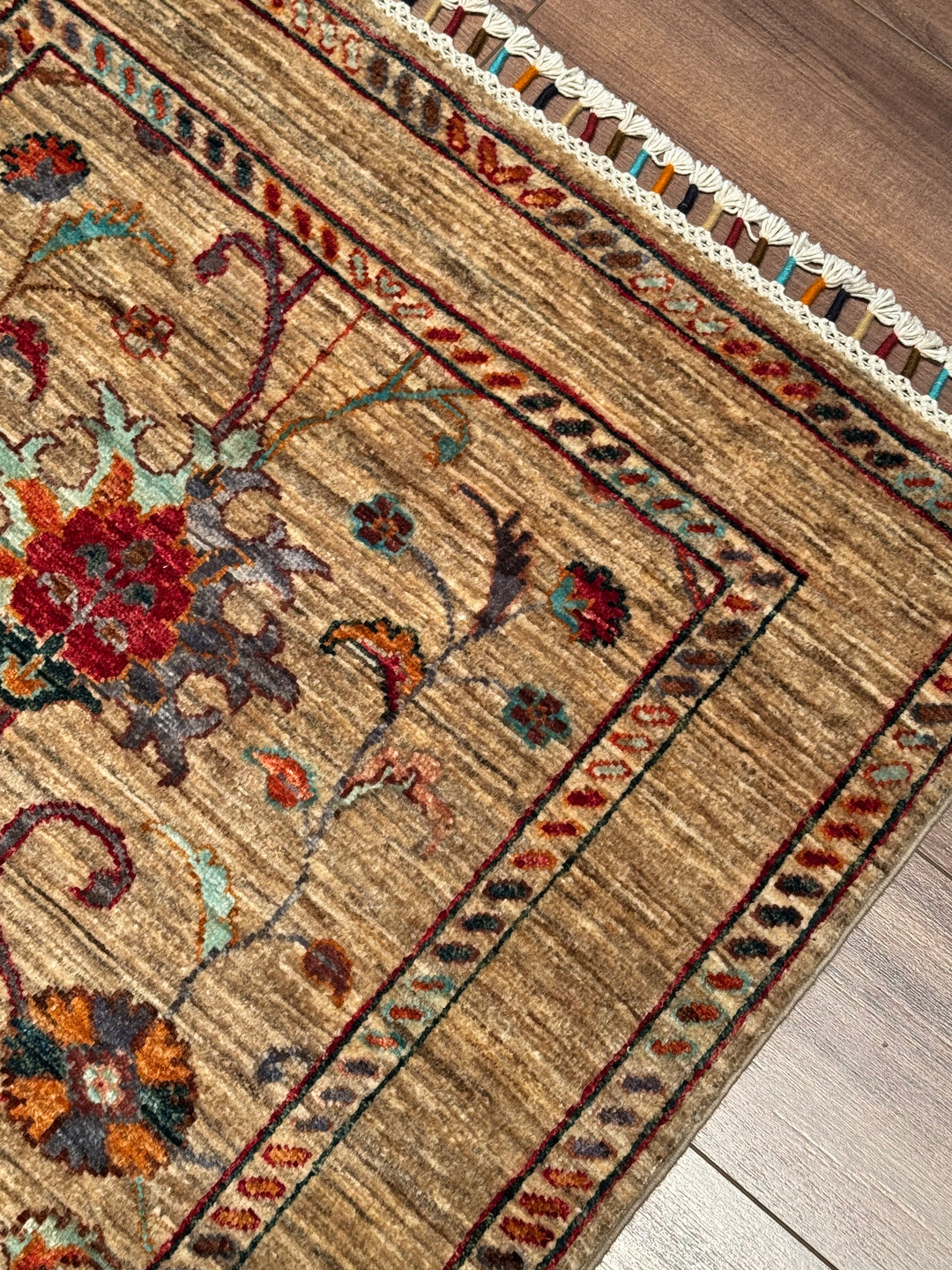 Sultani Binbirgece Runner Original Hand-Woven Beige Vegetable Dyed Wool Carpet 0.84x249 2.09 Square Meters - 3x8 ft