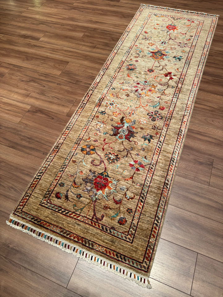 Sultani Binbirgece Runner Original Hand-Woven Beige Vegetable Dyed Wool Carpet 0.84x249 2.09 Square Meters - 3x8 ft