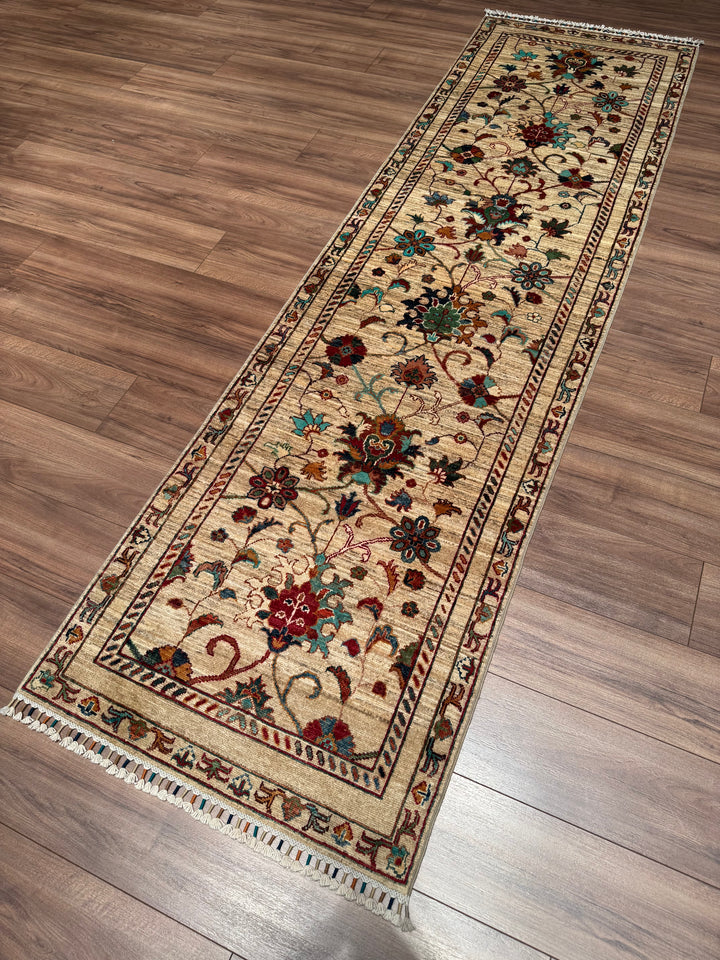 Sultani Binbirgece Yolluk Orijinal El Dokuması Bej Kök Boya Yün Halı 0.80x285 2.28 Metrekare - 3x10 ft