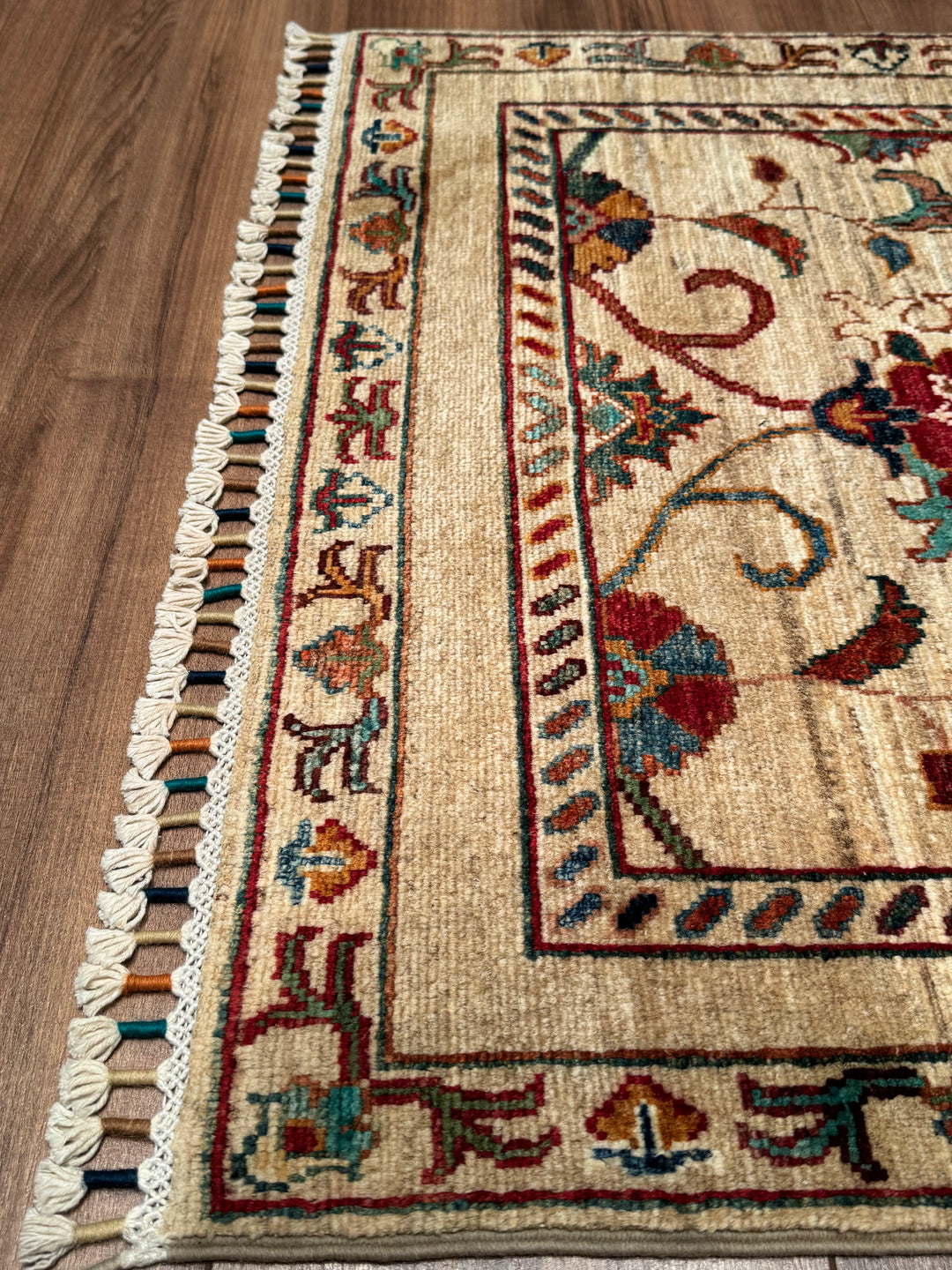 Sultani Binbirgece Yolluk Orijinal El Dokuması Bej Kök Boya Yün Halı 0.80x285 2.28 Metrekare - 3x10 ft