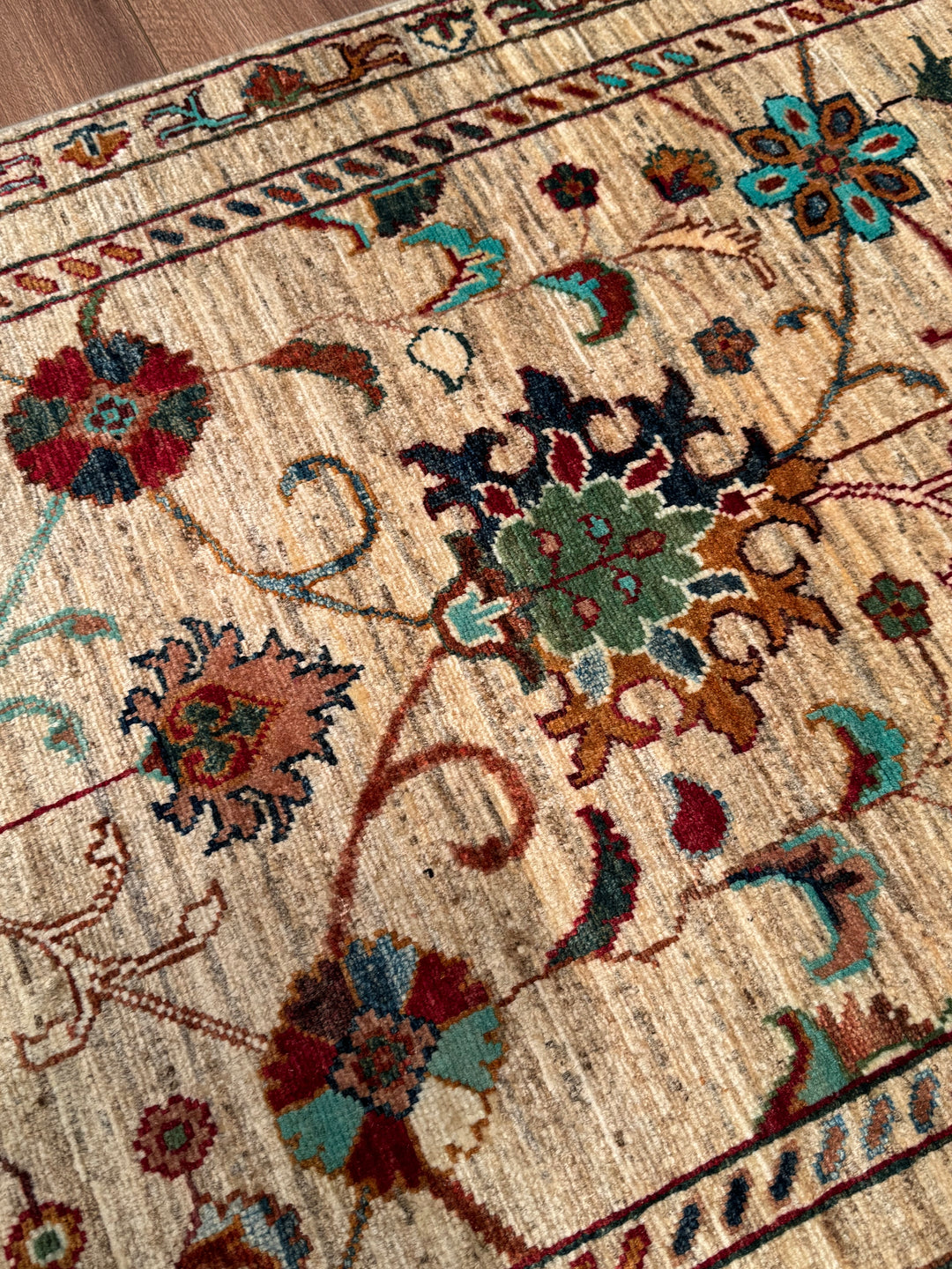 Sultani Binbirgece Yolluk Orijinal El Dokuması Bej Kök Boya Yün Halı 0.80x285 2.28 Metrekare - 3x10 ft