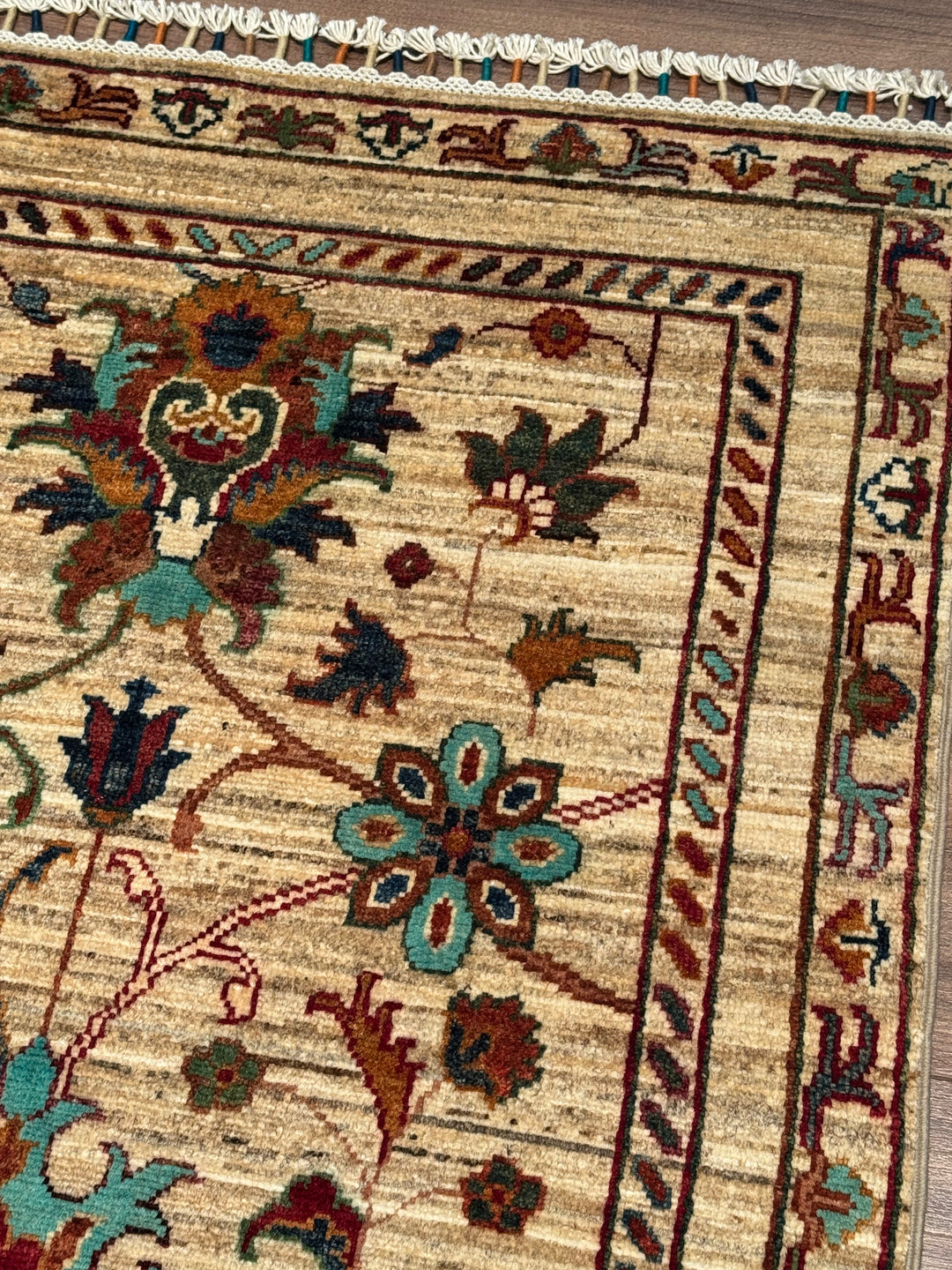 Sultani Binbirgece Yolluk Orijinal El Dokuması Bej Kök Boya Yün Halı 0.80x285 2.28 Metrekare - 3x10 ft