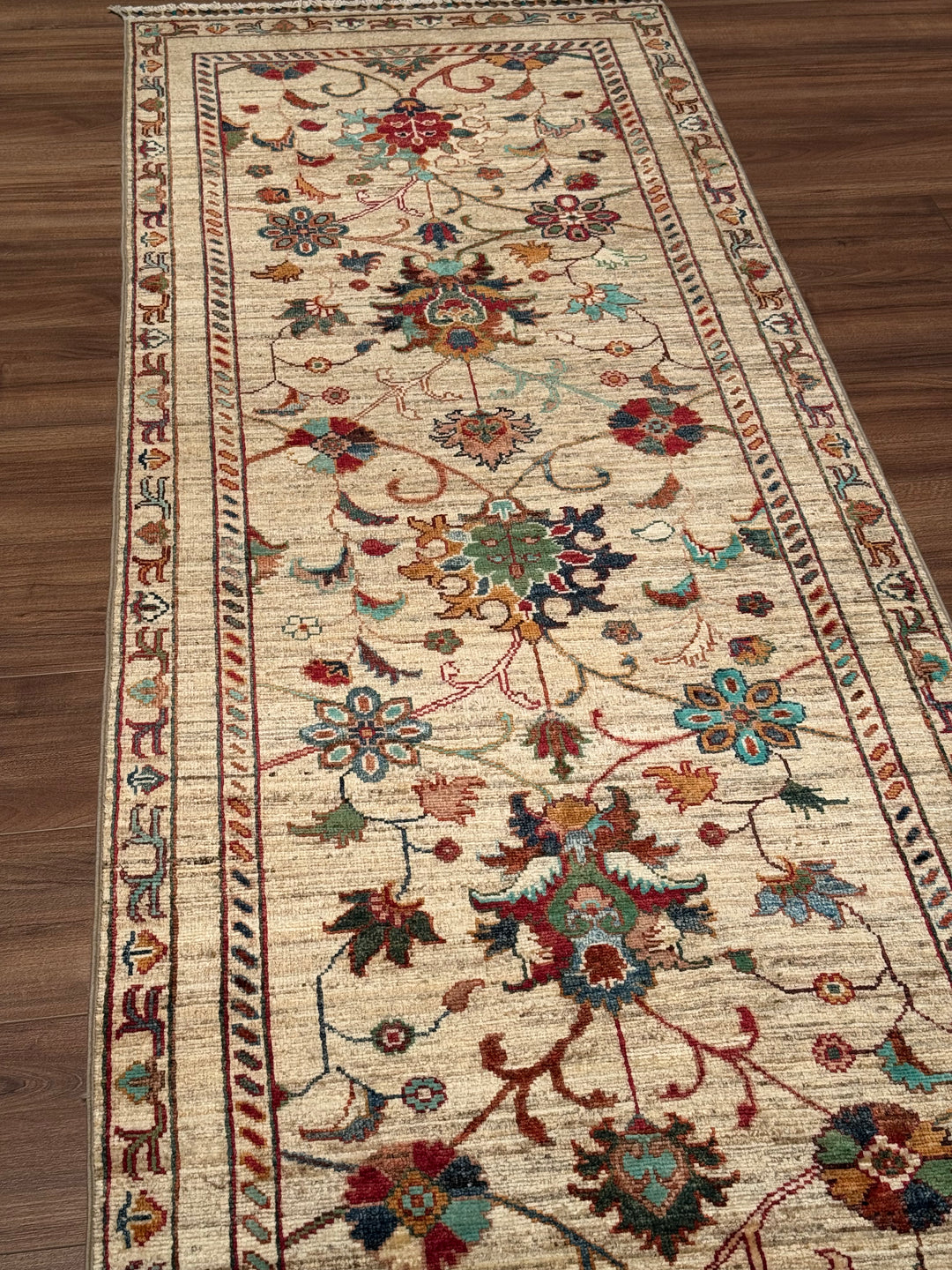 Sultani Binbirgece Yolluk Orijinal El Dokuması Bej Kök Boya Yün Halı 0.80x285 2.28 Metrekare - 3x10 ft