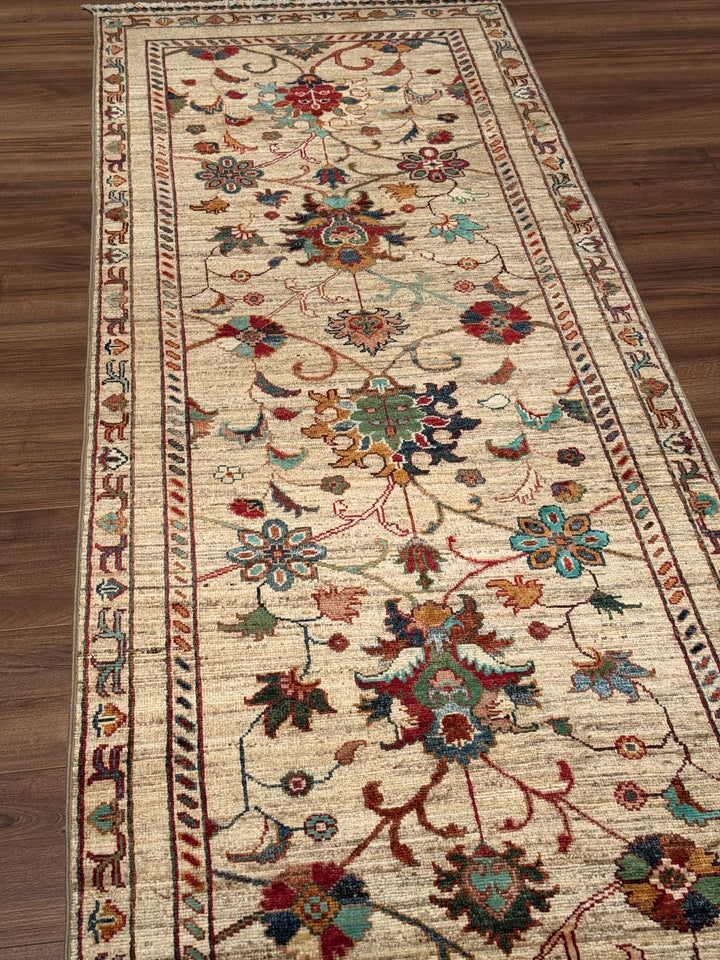 Sultani Binbirgece Yolluk Orijinal El Dokuması Bej Kök Boya Yün Halı 0.80x285 2.28 Metrekare - 3x10 ft