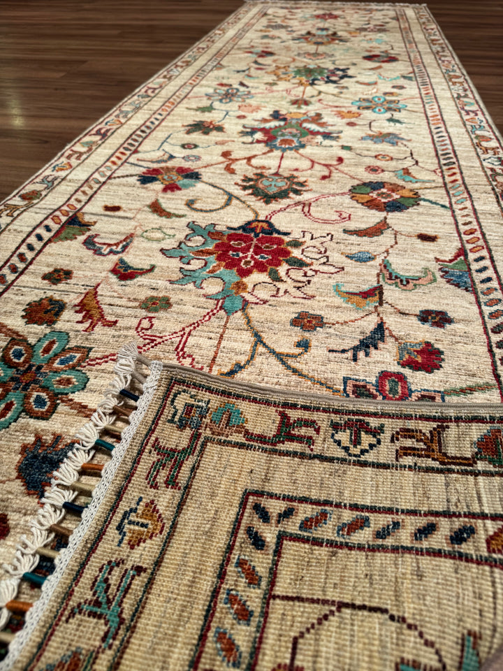 Sultani Binbirgece Yolluk Orijinal El Dokuması Bej Kök Boya Yün Halı 0.80x285 2.28 Metrekare - 3x10 ft