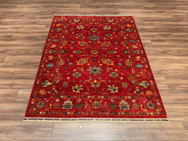 Sultani Binbirgece Original Hand Woven Red Vegetable Dyed Wool Carpet 159x202 3.21 Square Meters - 5x6 ft