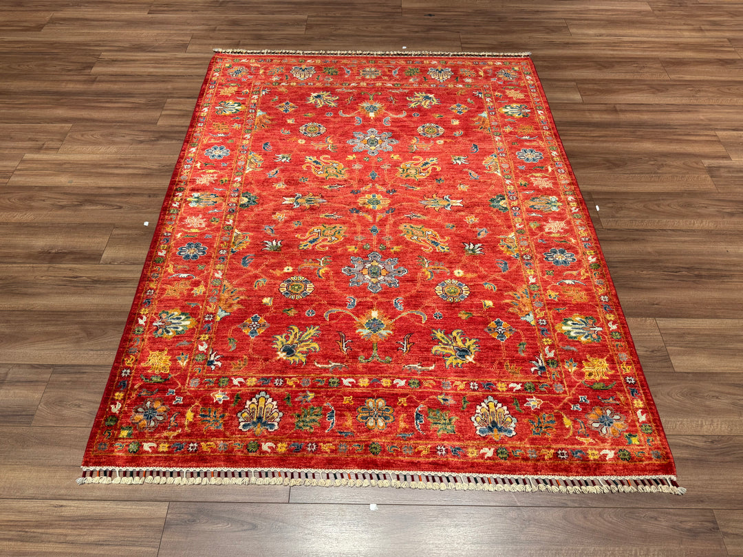 Sultani Binbirgece Orjinal El Dokuması Kırmızı Kök Boya Yün Halı 159x202 3.21 Metrekare - 5x6 ft