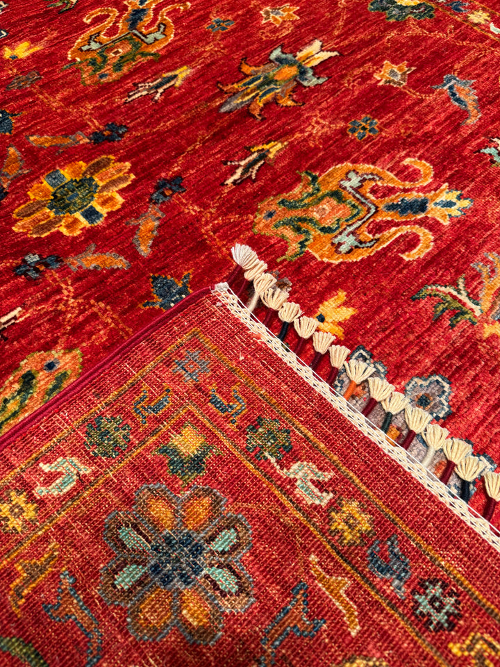 Sultani Binbirgece Original Hand Woven Red Vegetable Dyed Wool Carpet 159x202 3.21 Square Meters - 5x6 ft