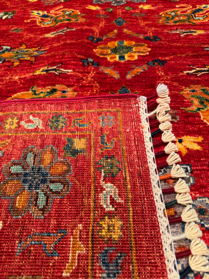 Sultani Binbirgece Original Hand Woven Red Vegetable Dyed Wool Carpet 159x202 3.21 Square Meters - 5x6 ft