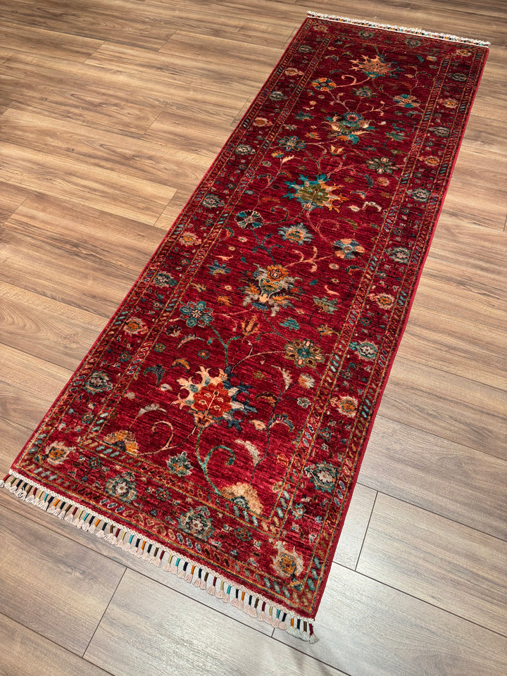 Sultani Binbirgece Runner Original Hand-Woven Red Vegetable Dyed Wool Carpet 0.82x233 1.91 Square Meters - 3x6 ft