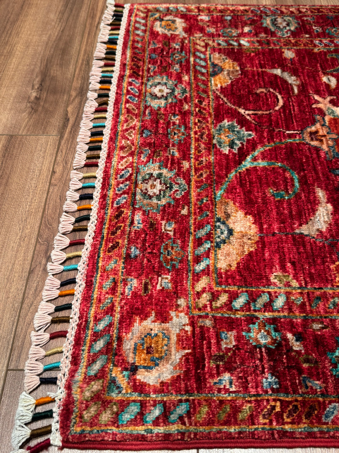 Sultani Binbirgece Runner Original Hand-Woven Red Vegetable Dyed Wool Carpet 0.82x233 1.91 Square Meters - 3x6 ft