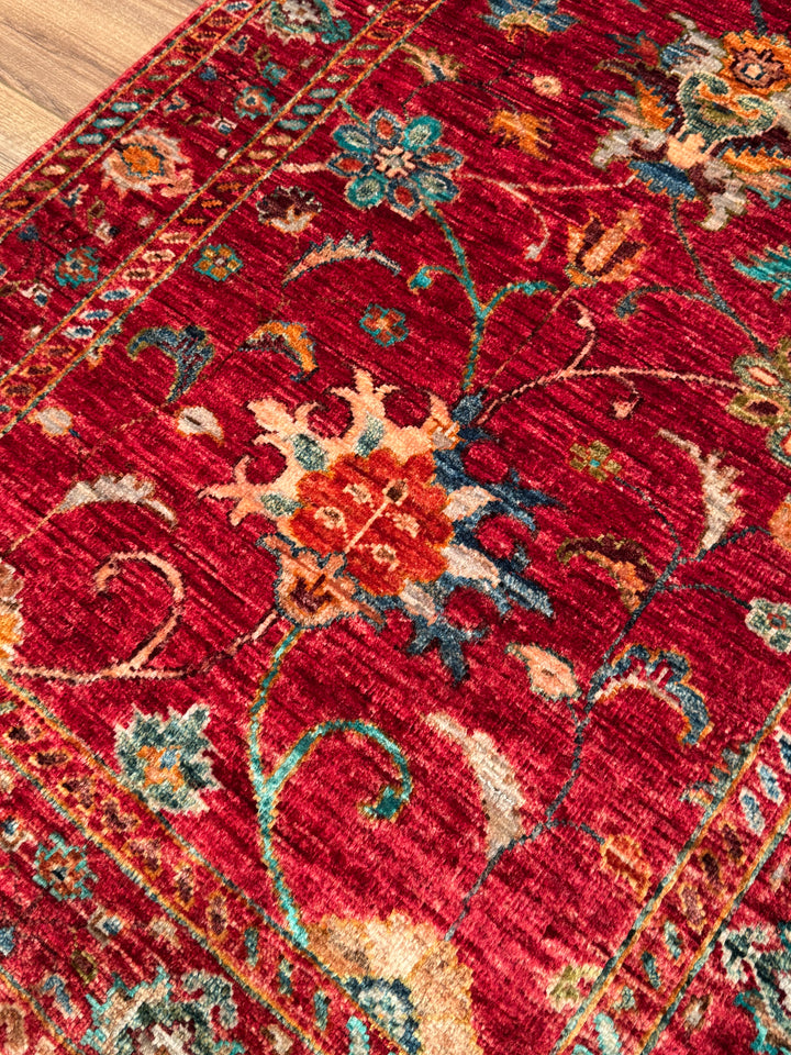 Sultani Binbirgece Runner Original Hand-Woven Red Vegetable Dyed Wool Carpet 0.82x233 1.91 Square Meters - 3x6 ft