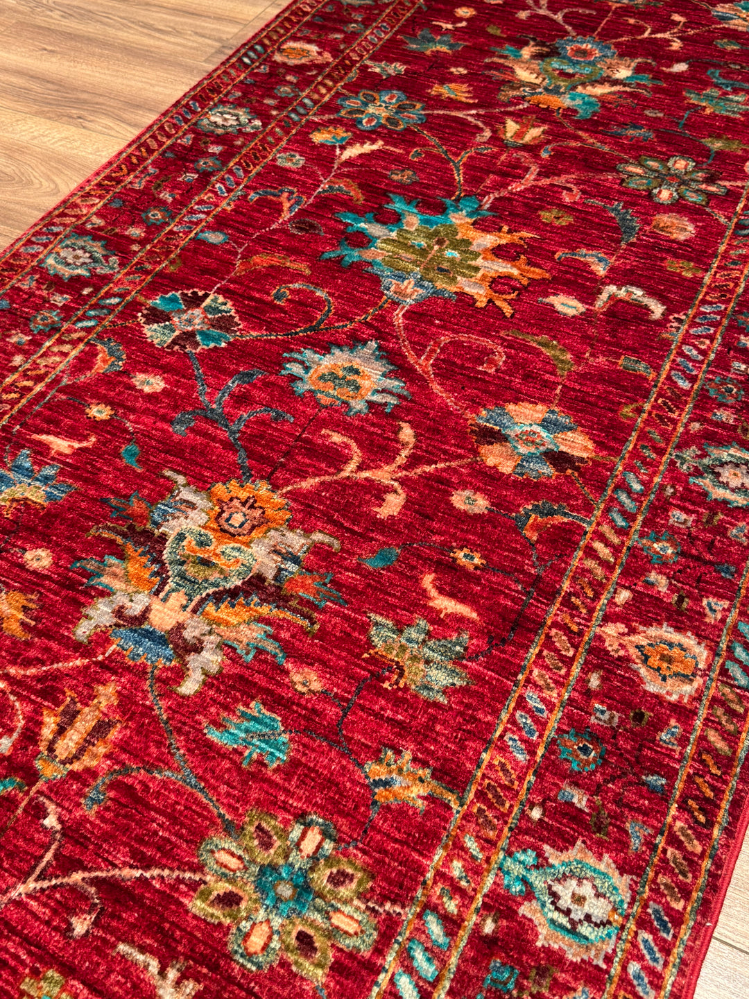 Sultani Binbirgece Runner Original Hand-Woven Red Vegetable Dyed Wool Carpet 0.82x233 1.91 Square Meters - 3x6 ft